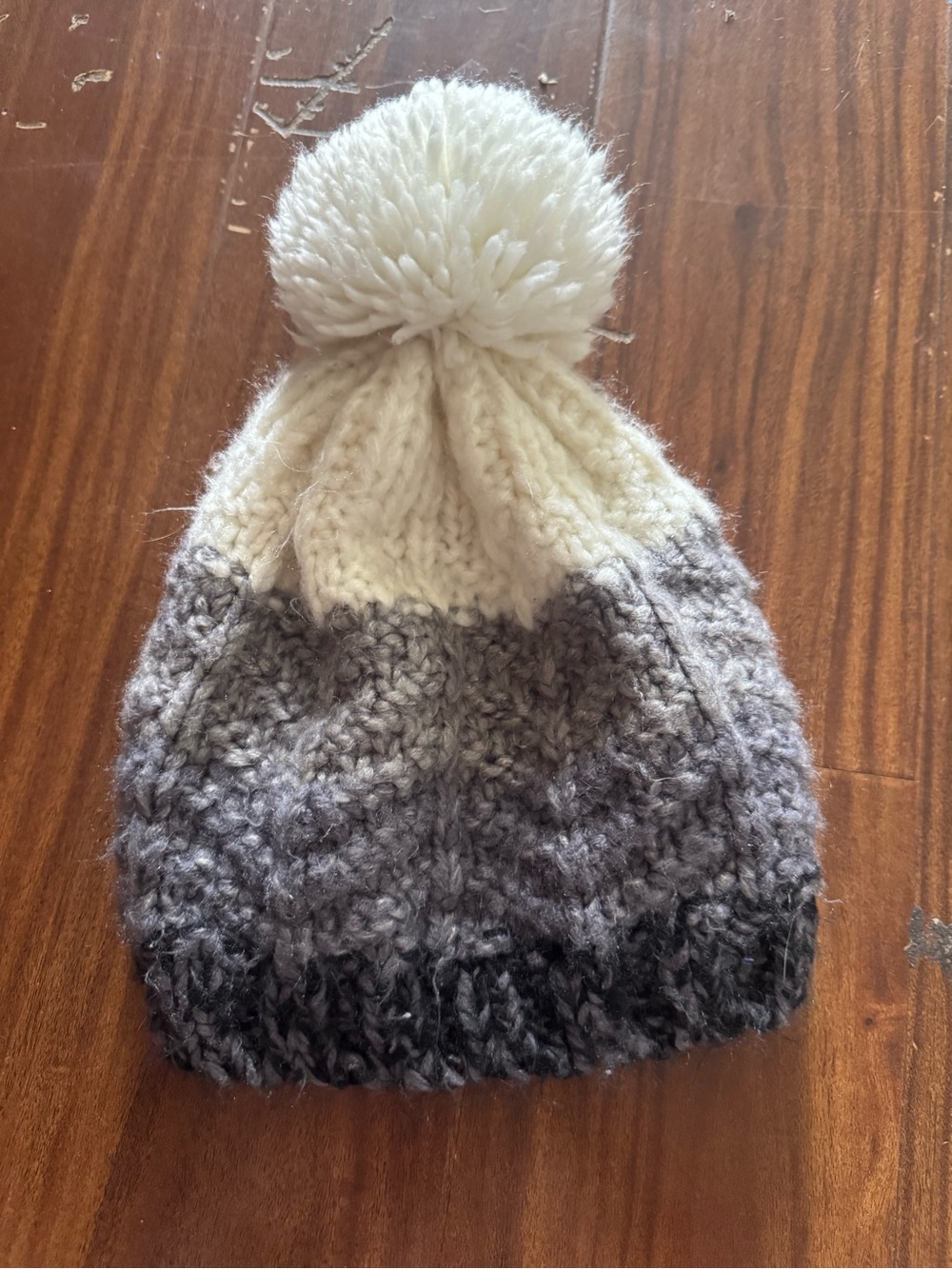GAP Two-Tone Pom Beanie in Cream and Gray Ombre
